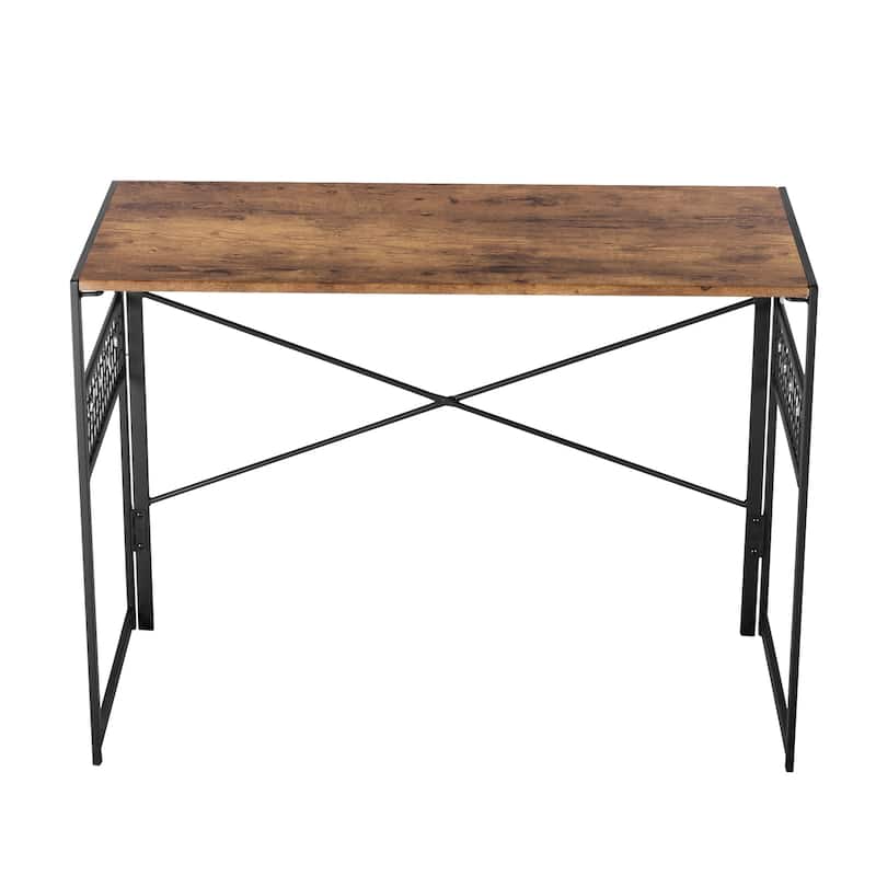 Homy Casa Folding Dining Table with Black Metal Frame and Wood Top