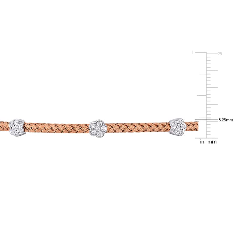 Miadora 1/2ct TGW Cubic Zirconia Station Bangle Bracelet in 2-Tone Rose and White Silver - 7.5 in