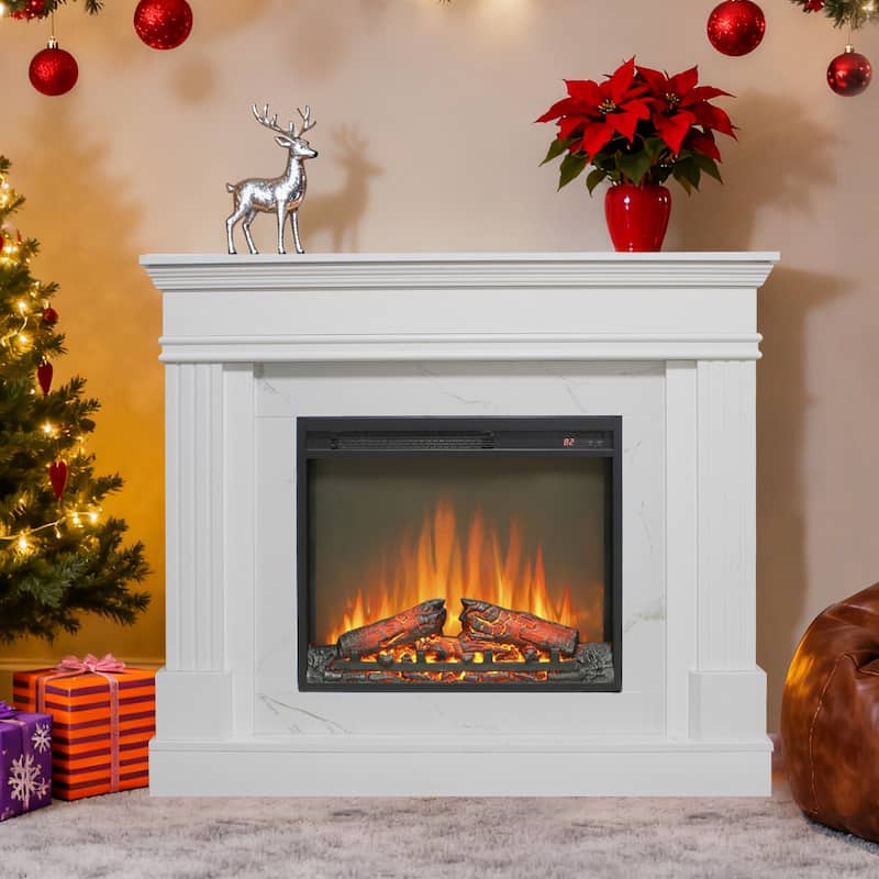44" Electric Fireplace with Mantel,23" Fireplace Insert Heater, Realistic Log and Flame Effect, Remote Control, Timer