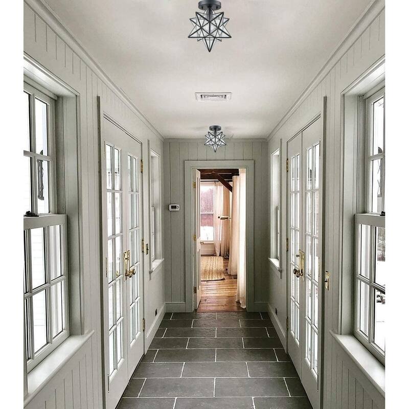 Ferrara Moravian Star Light Flush Mount Ceiling Light with Seeded Glass Shade 12-inch