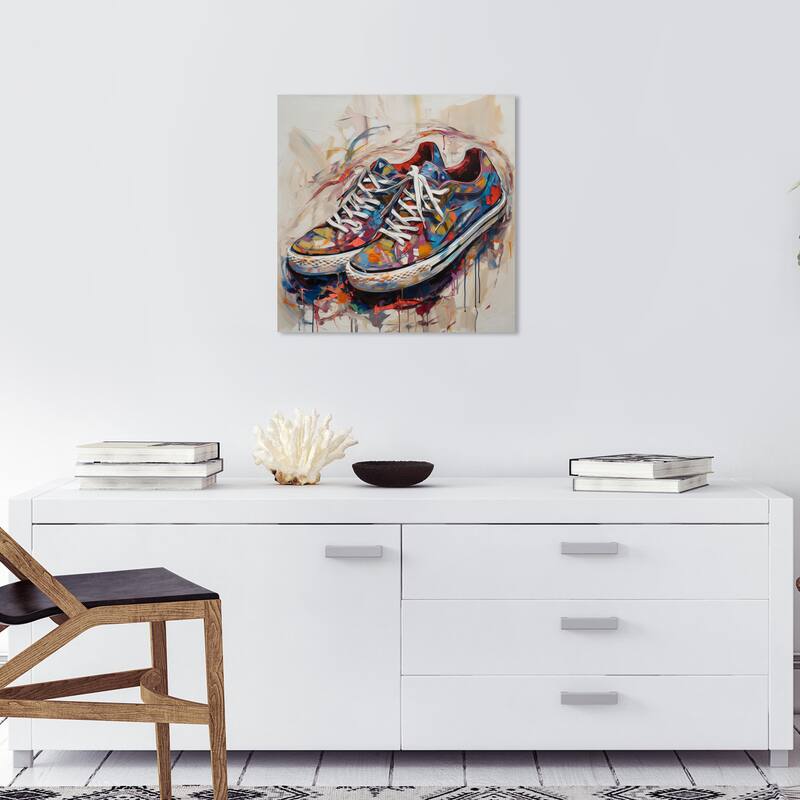 Wynwood Studio Fashion and Glam Artsy Sneaker III Blue and Modern & Contemporary Wall Art Canvas Print - 20 x 20