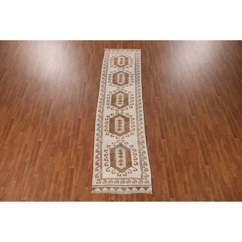 Tribal Anatolian Turkish Runner Rug Handmade Wool Carpet - 3'1"x 11'7"