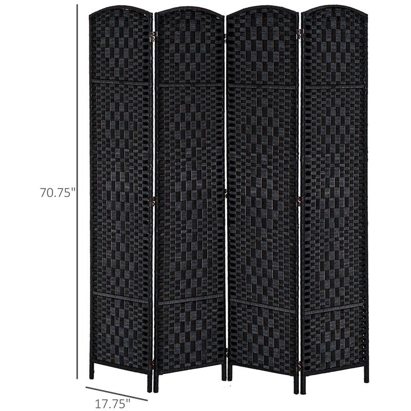 6' Tall Wicker Weave 4 Panel Room Divider Privacy Screen - Black