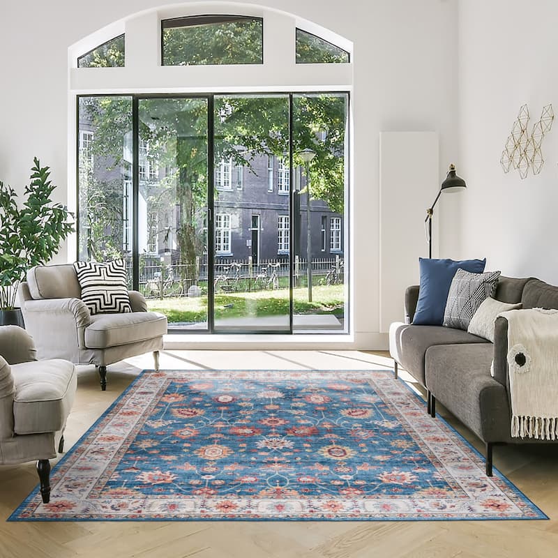 Gertmenian Crystal Print Washable Digital Printed Flat Pile Polyester Slip Resistant Area Rug Collection