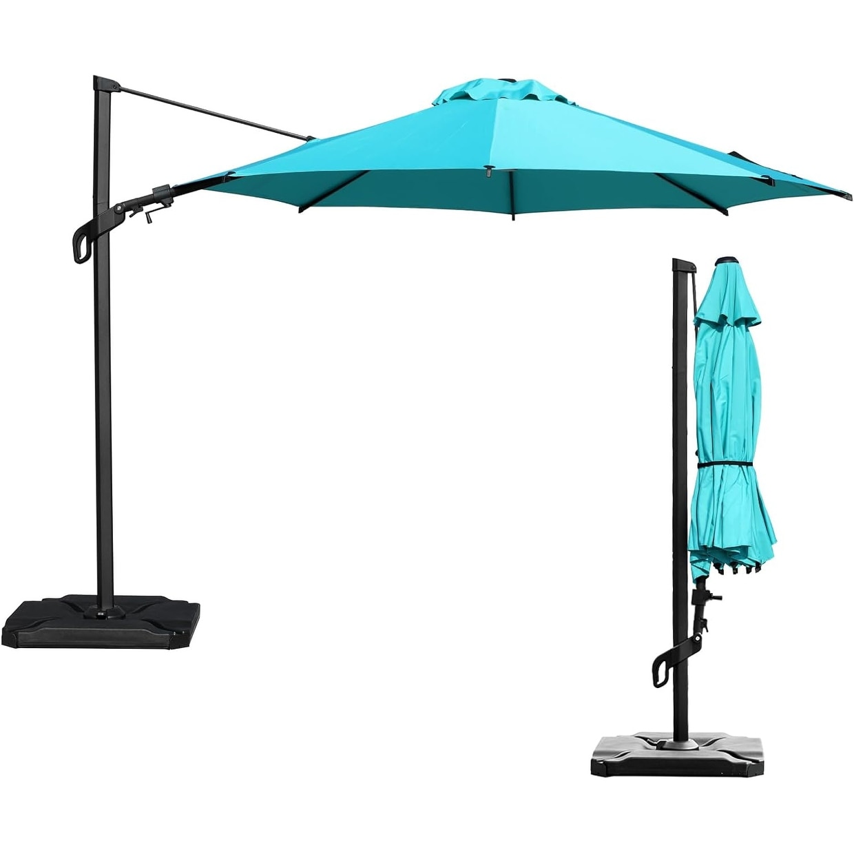 10FT Outdoor Cantilever Umbrella with 360° Rotation, Easy Tilt, UV 50+ Protection, Light Blue