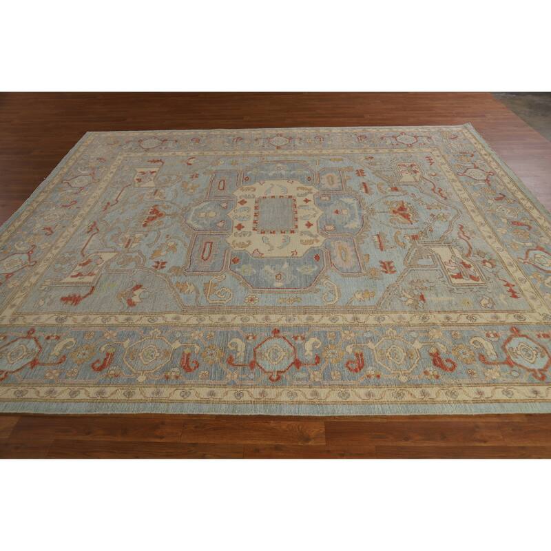 Hand Knotted Oriental 100% Wool Carpet Transitional Medallion Navy Blue & Blues Oushak Area Rug - 9' 10'' X 8' 5''