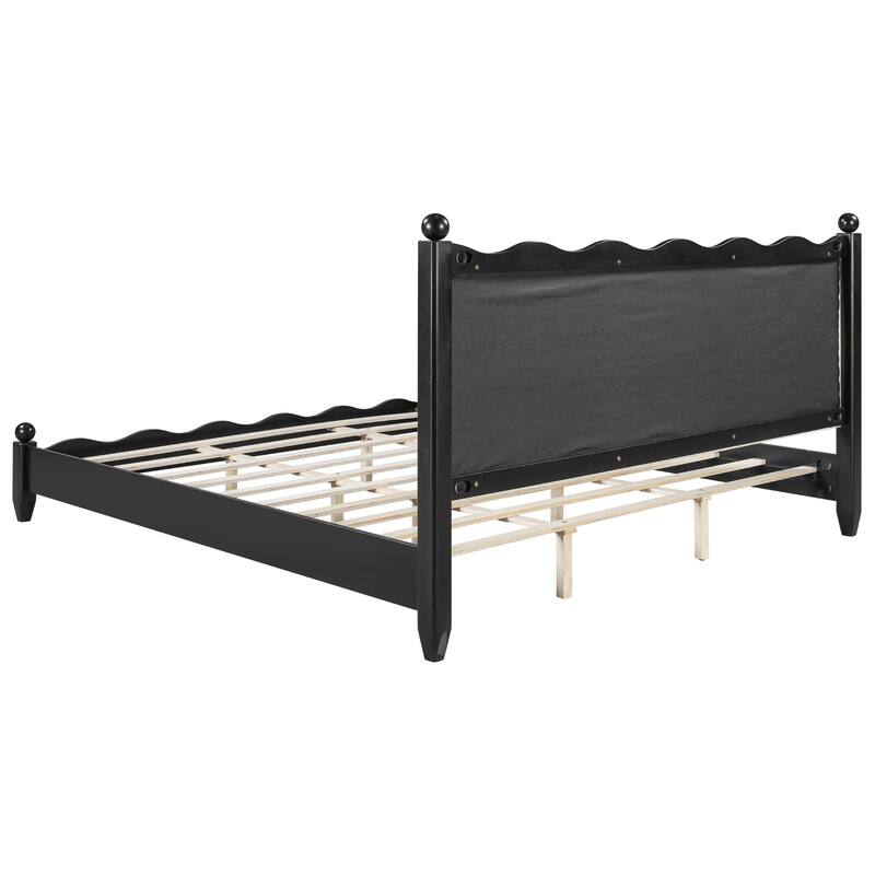 Wood Platform Bed with Upholstered Headboard by Harper&Bright Designs