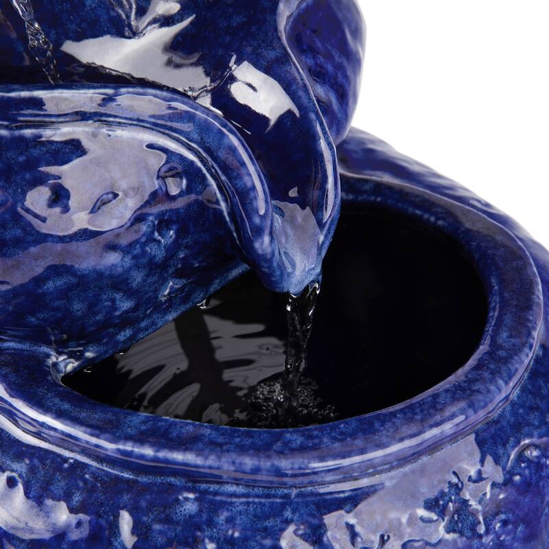 Glitzhome 11.75"H 4-Tiered Ceramic Cobalt Blue Table Fountain with Pump