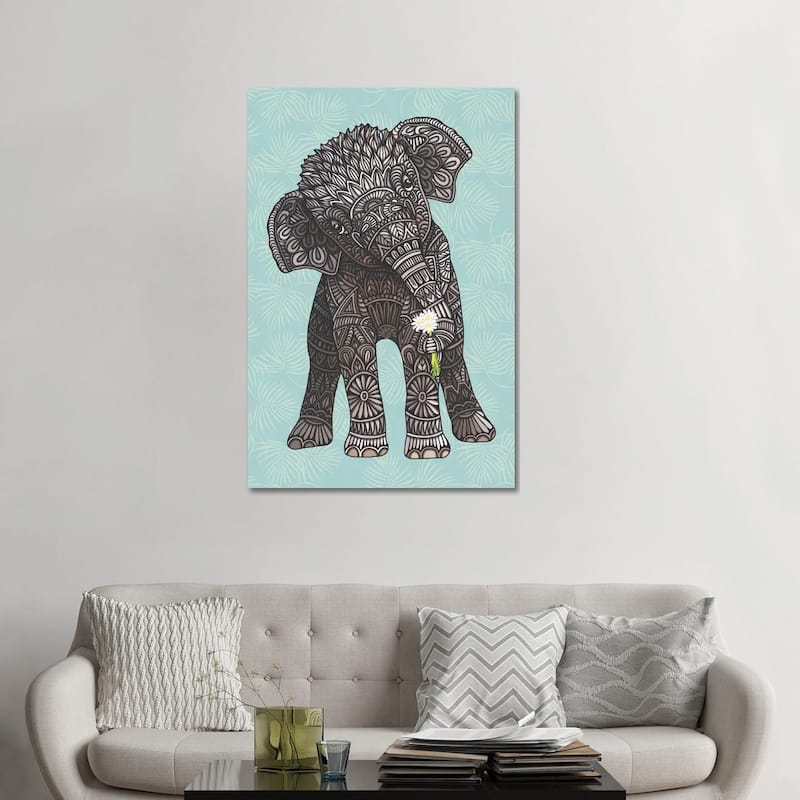 iCanvas "Baby Elephant - Teal" by Angelika Parker Canvas Print - 48x32x1.5