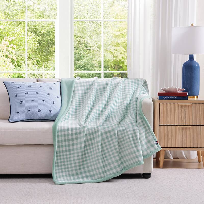 Tommy Hilfiger Printed Plush Reversible Throw Blanket