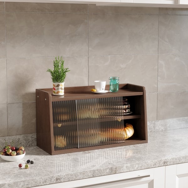 Wooden Bread Box 2-Tier Large Capacity Kitchen Counter Storage Organizer - Walnut
