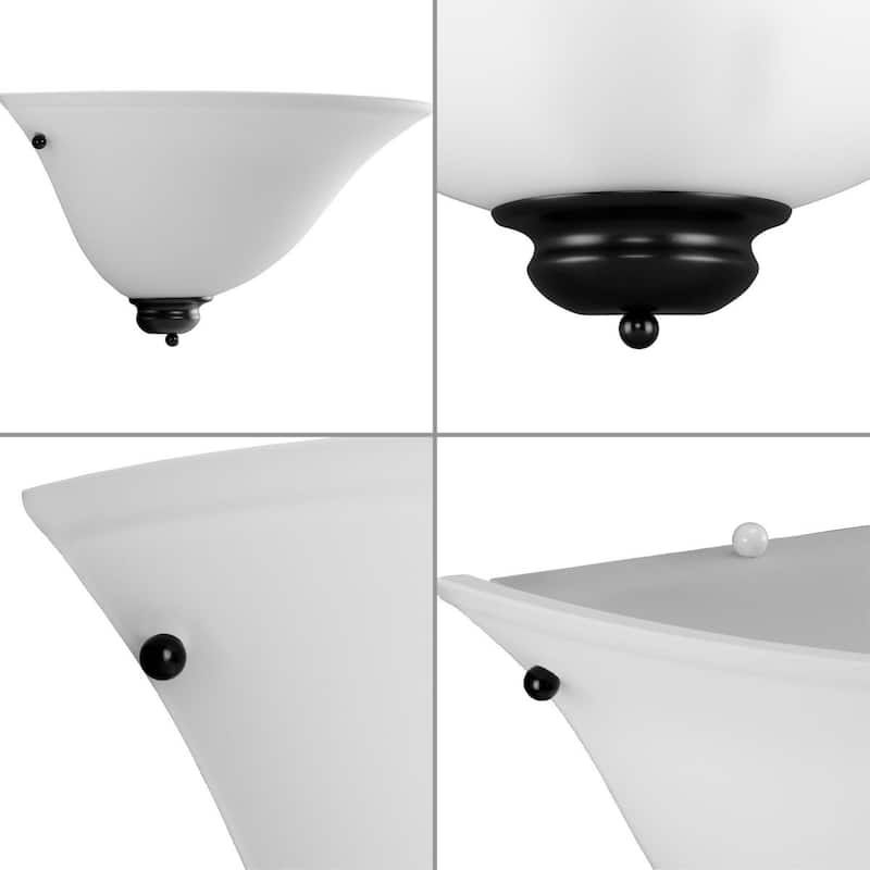 One-Light Modern Farmhouse Matte Black Etched Opal Glass Wall Sconce - 15.375 in x 7.5 in x 7 in