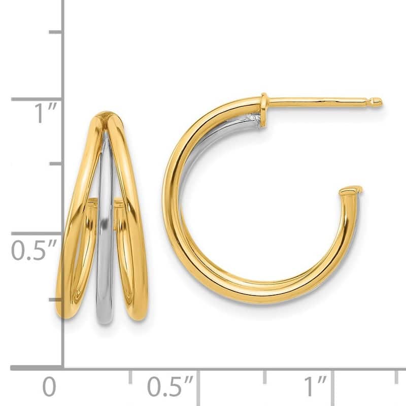 Curata 14k Two Tone Gold Polished Multi Row Hoop Post Earrings - 19.4x18.5mm