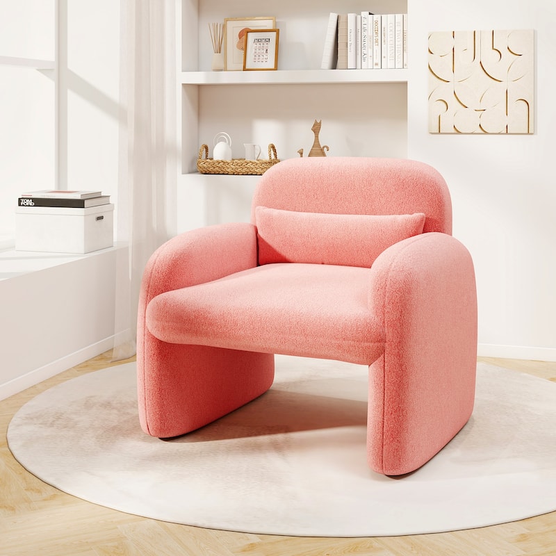 Gymax 2PCS Modern Accent Chair Sherpa Fabric Upholstered Armchair w/