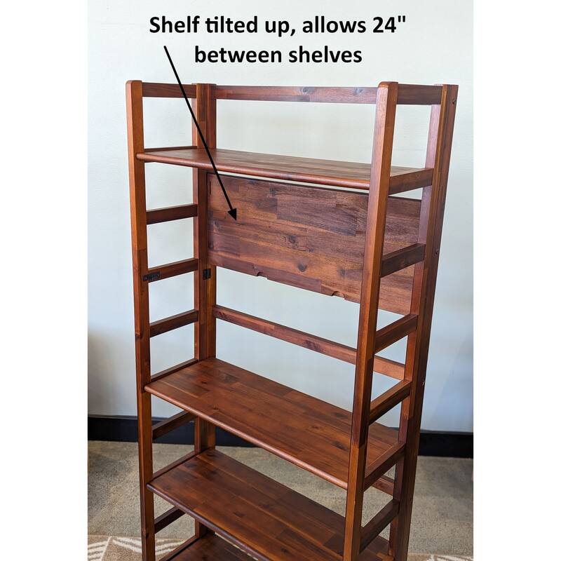 Solid Acacia 5 Tier Folding Bookcase