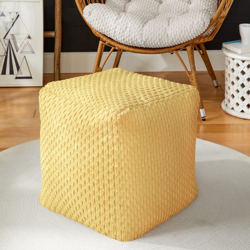 Sorra Home Indoor Bean Pouf - Stein Fibers - Becklee Mustard - 17 in W x 17 in D x 17 in H
