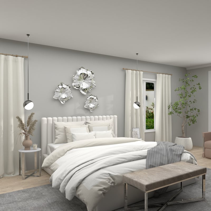 Silver Polystone 3D Floral Home Wall Decor (Set of 3)