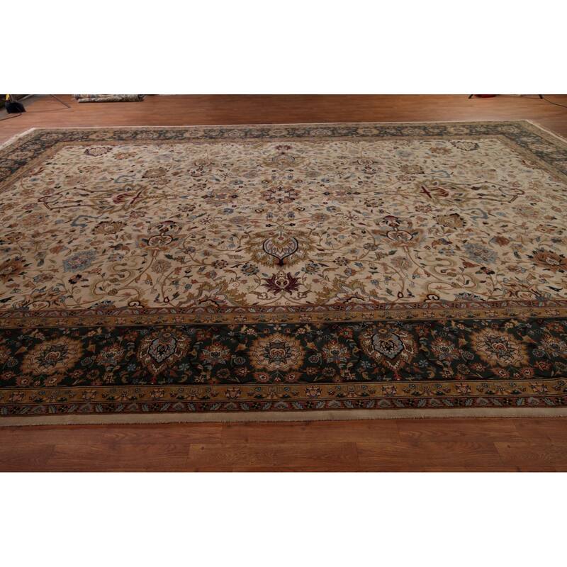 All-Over Large Agra Indian Area Rug Handmade Wool Carpet - 12'5" x 17'8"