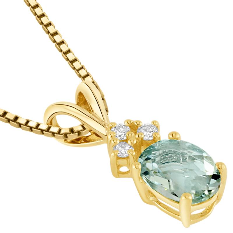 0.75 ct Oval Shape Green Amethyst and Diamond Pendant in 14k Yellow Gold