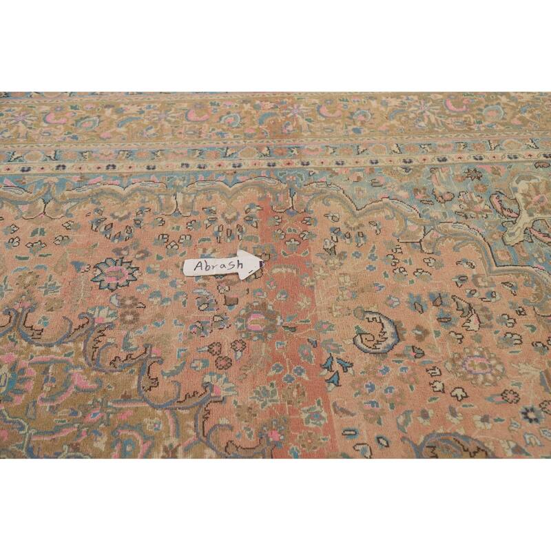 Hand Knotted Oriental 100% Wool Carpet Traditional Floral Pink Mashad Area Rug - 12' 9'' X 9' 6''
