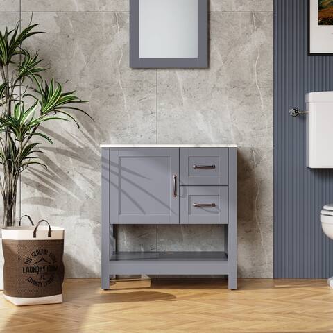 30in Gray Bathroom Vanity w/ Mirror and Top Only