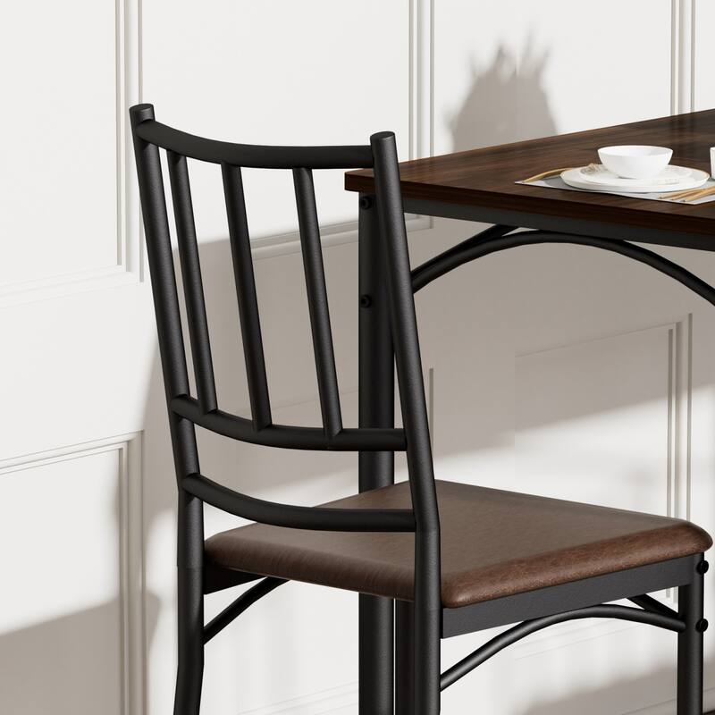 5-Piece Dining Set, 43.3" Rectangle Wood Table with 4 Steel Chairs