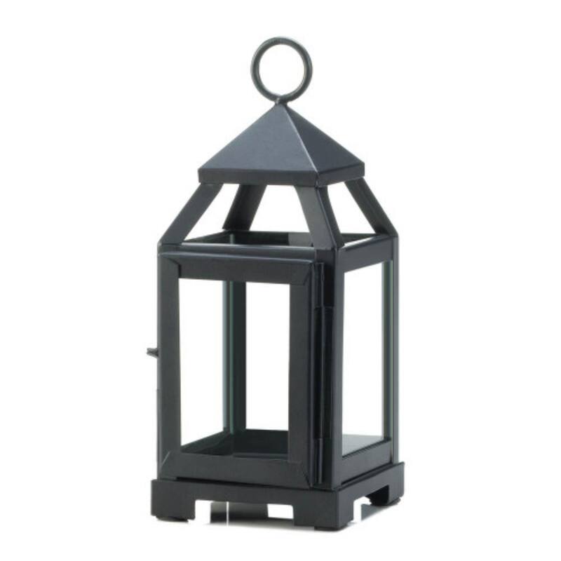 Black Mini Lantern with Iron Frame and Glass Panels Compact Modern Candle Holder for Home Decor - 3.62” x 4” x 8.75”