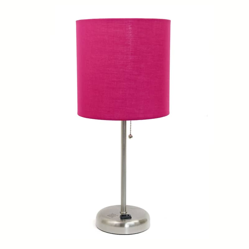 Stick Base Bedside Table Desk Lamp with Drum Shade - 19.5" - Pink