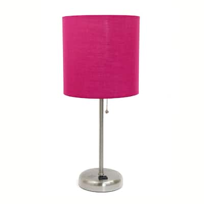 Stick Base Bedside Table Desk Lamp with Drum Shade - 19.5" - Pink
