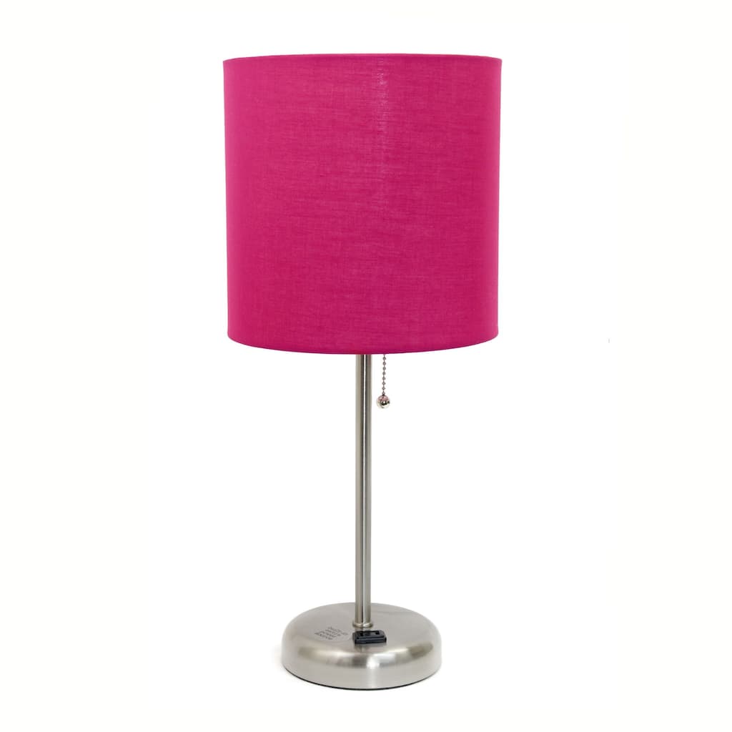 Stick Base Bedside Table Desk Lamp with Drum Shade - 19.5" - Pink