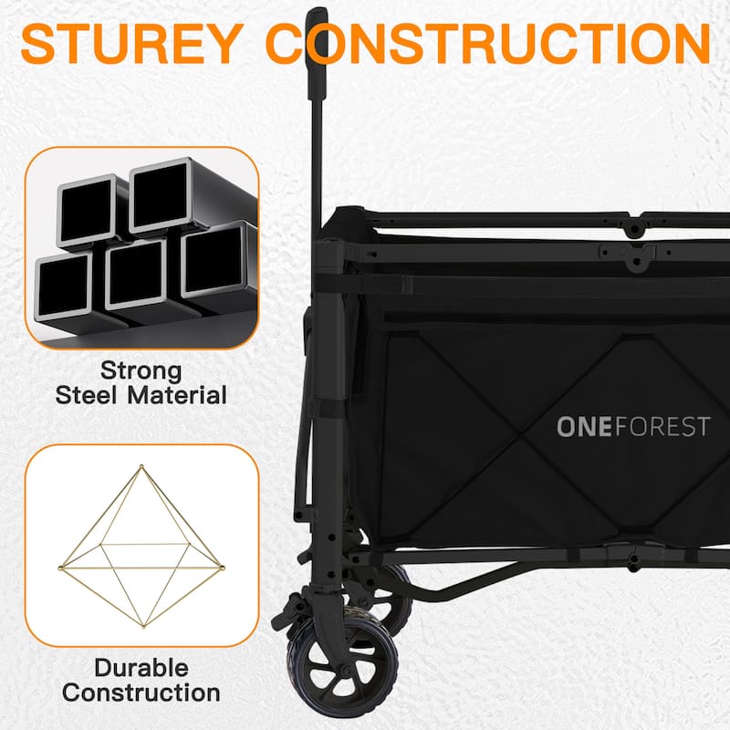 Foldable Camping Cart with Adjustable Handle, Bamboo Tabletop, Foldable storage, and Waterproof Oxford Canopy