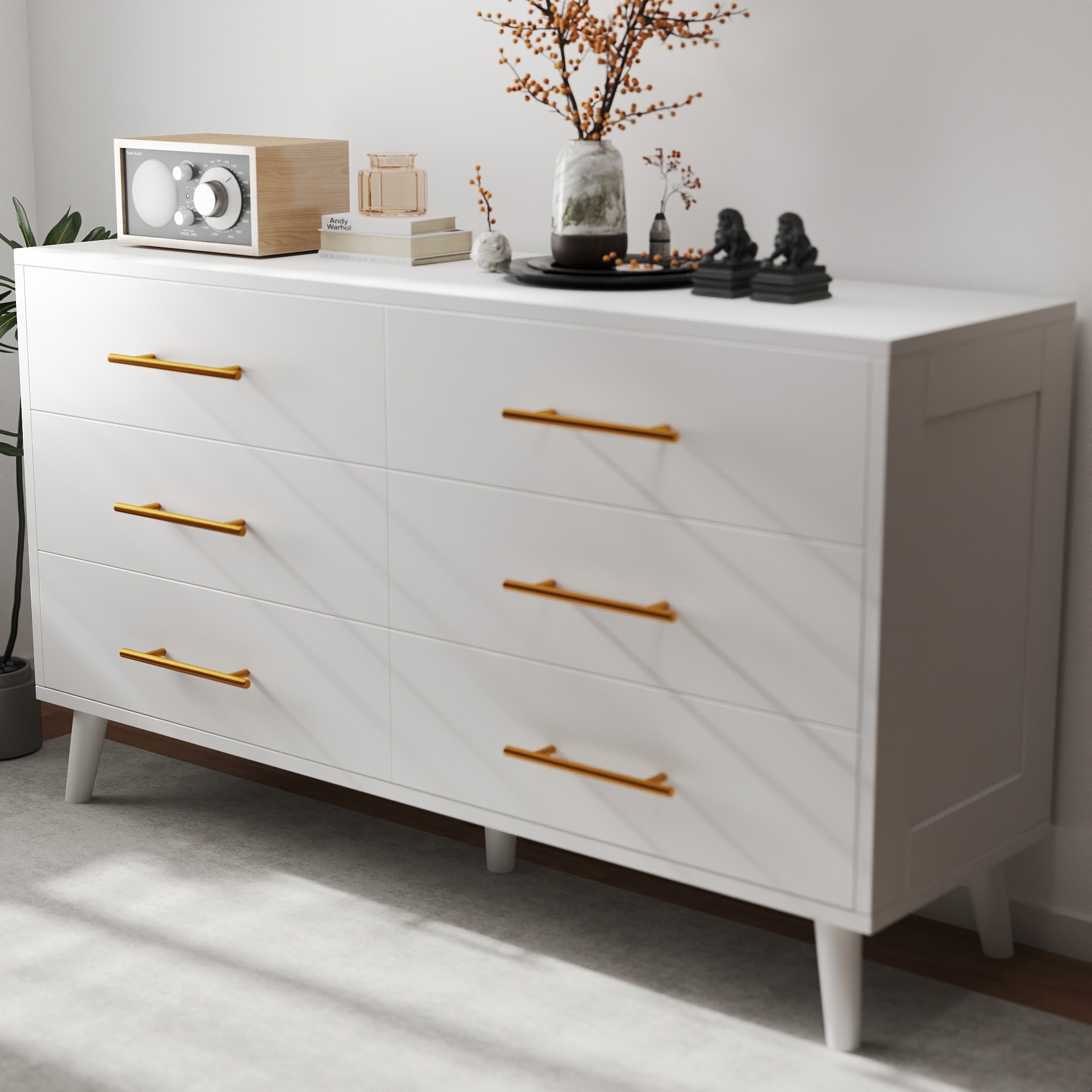 2/5/6 Drawer Dressers Nightstand for Bedroom, Chest of Drawers with Metal Handles, Solid Wood Storage Dresser