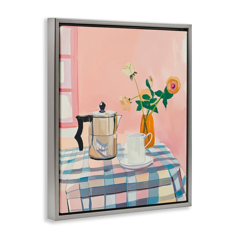 Stupell Pink Retro Kitchen Table Framed Floater Canvas Wall Art Design By Arlington Prints