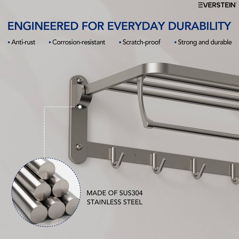 2-Tier Stainless Steel Bath Towel Rack with 5 Hooks