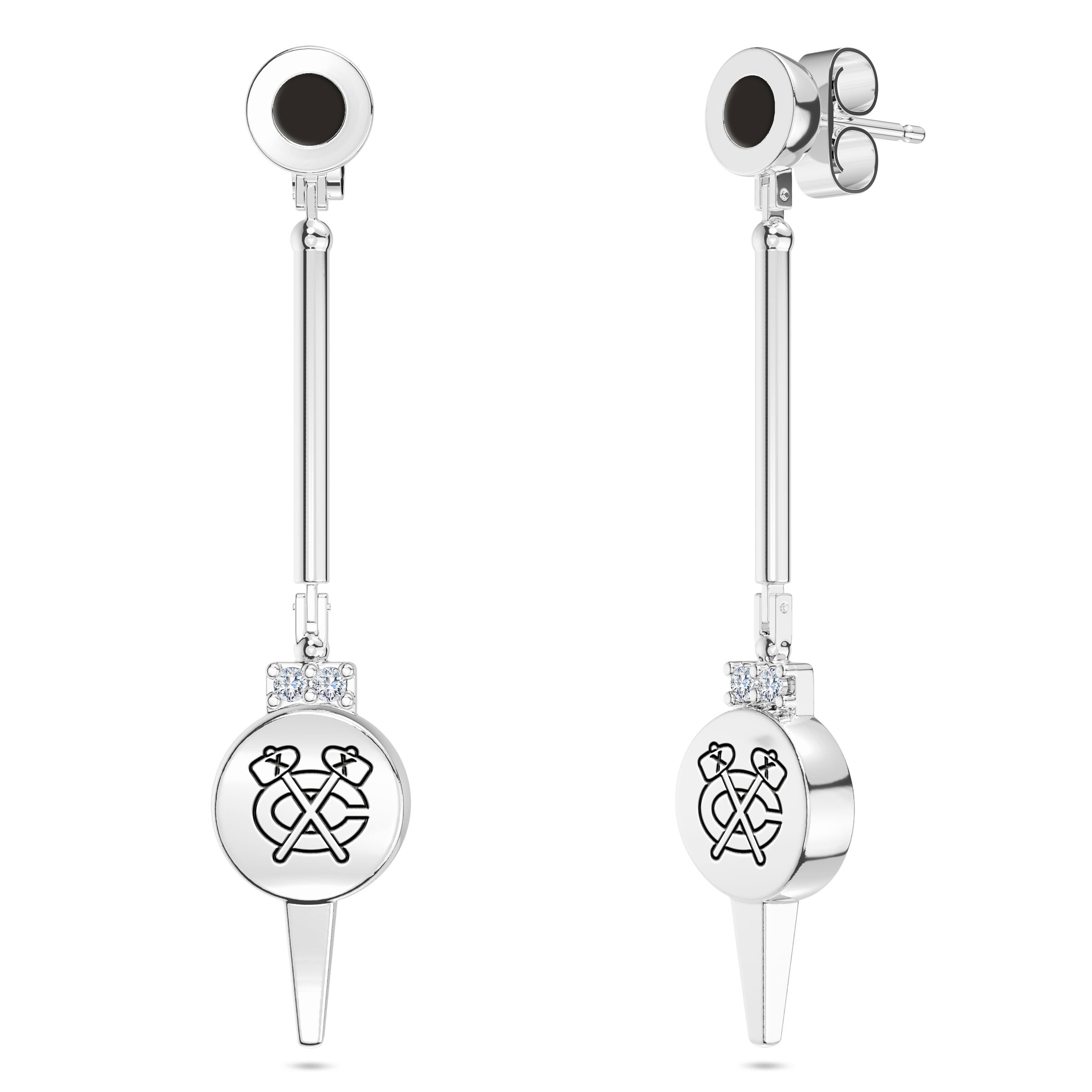 Shop Chicago Blackhawks Engraved Sterling Silver Diamond Dangle Earrings In Black Overstock 29881551