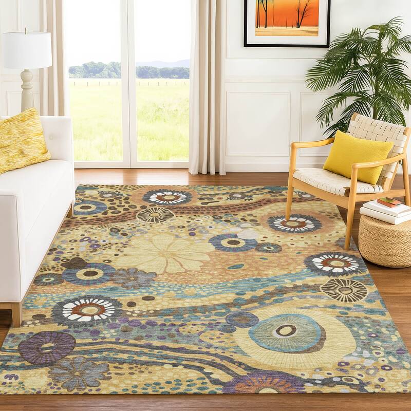 Machine Washable Indoor/ Outdoor Whimsy Floral Chantille Rug