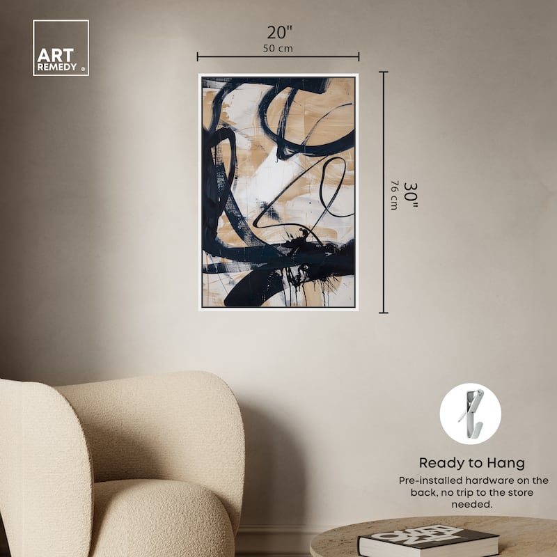 Art Remedy Flowing Framed Abstract Shapes 1 Piece Canvas Wall Art