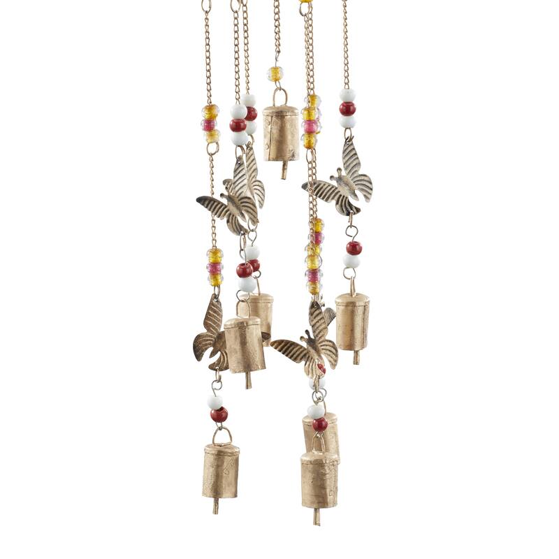 Metal Butterfly Handmade Birdhouse Indoor Outdoor Windchime with Glass Beads and Bells - Bronze - Roche River Decor