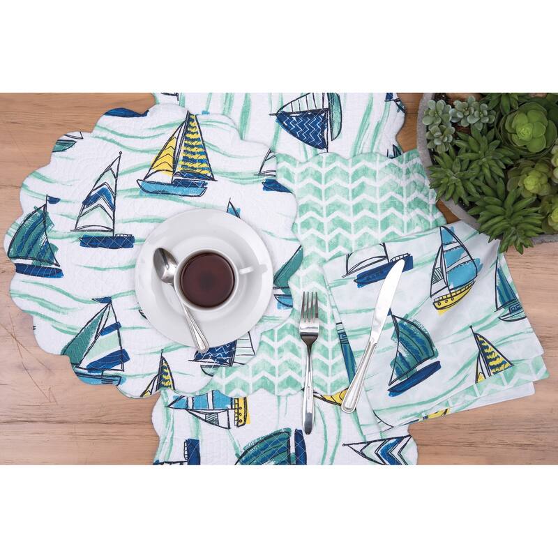 Dockside Cotton Quilted Round Reversible Placemat Set of 6 - Set of 6