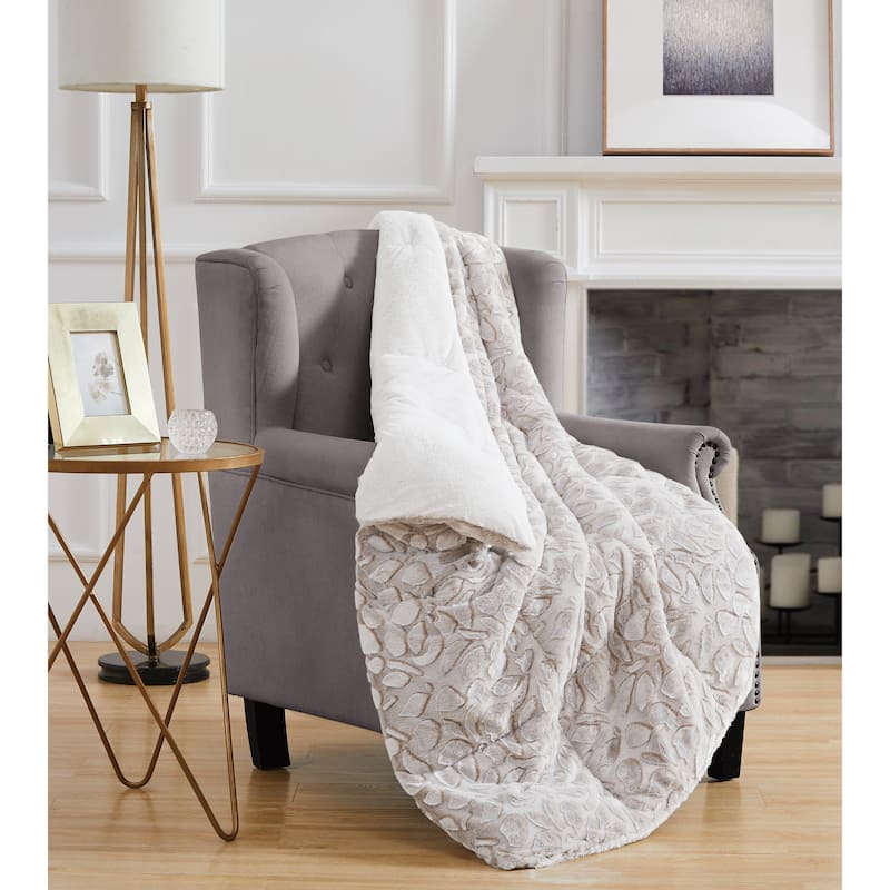 Christian Siriano NY® Carved Faux Fur Ivory 50x60 Throw in Gift Box On Sale Bed Bath