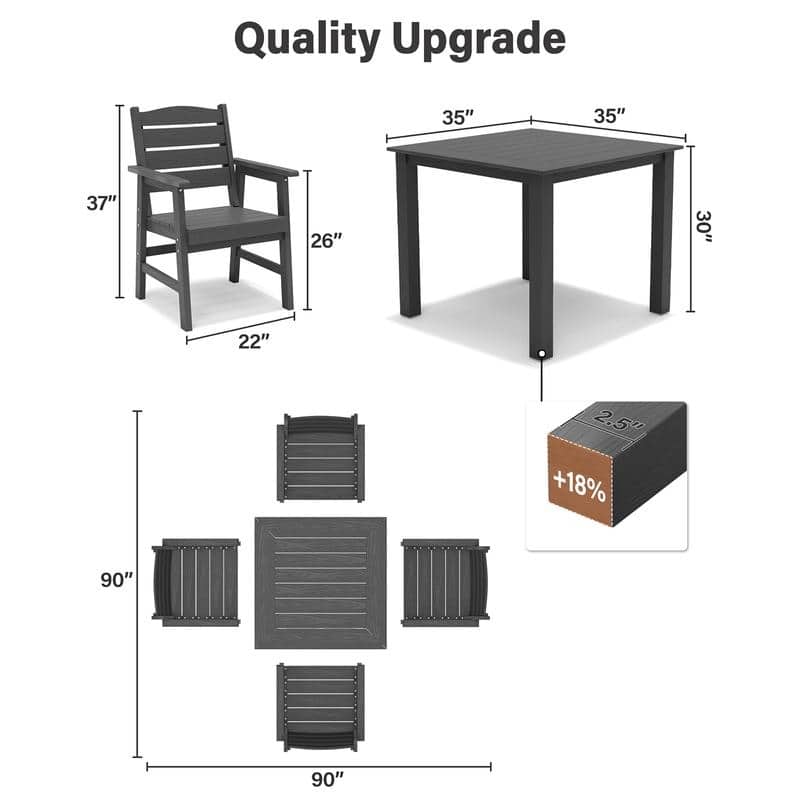 WINSOON 5-Piece HIPS All Weather Outdoor Patio Dining Sets,1-Table 4-Chairs