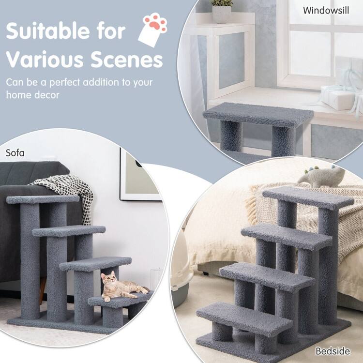 4-Step Pet Stairs Carpeted Ladder Ramp Scratching Post Cat Tree Climber