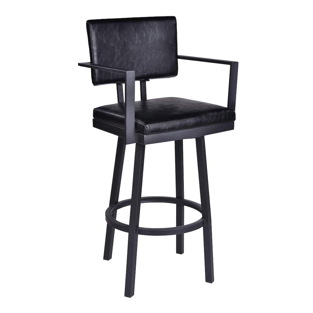 Lumbar Back Faux Leather Barstool with Stainless Steel Legs and Arms, Black