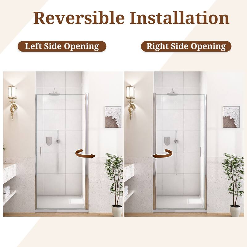 GDFStudio - Modern America Design Semi-Frameless Circular Pivot Shower Door with 1/4" SGCC Tempered Glass & Magnetic Soft-close