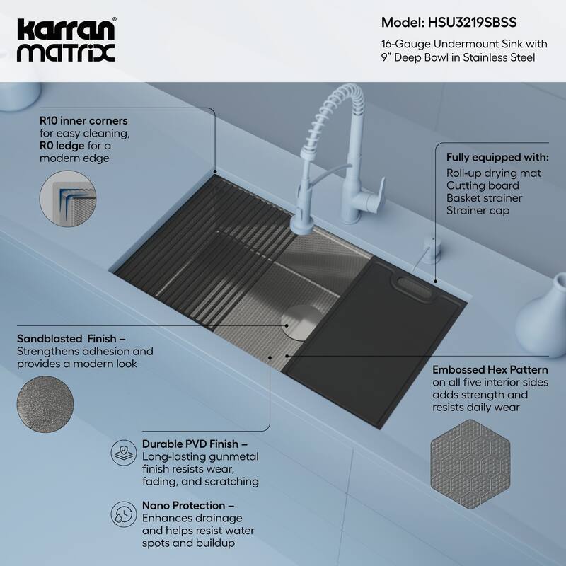 Karran USA HSU3219SB Matrix 32" Undermount Single Basin Stainless