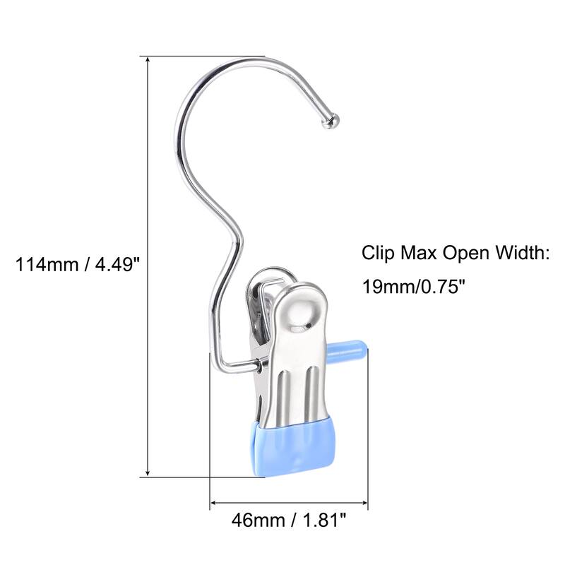 Uxcell Laundry Clips with Hook, Metal Boot Hangers Chrome Plated - Blue