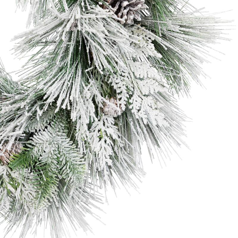 Snowy Long Needle Pine and Pinecone Artificial Christmas Wreath - 26" - Unlit