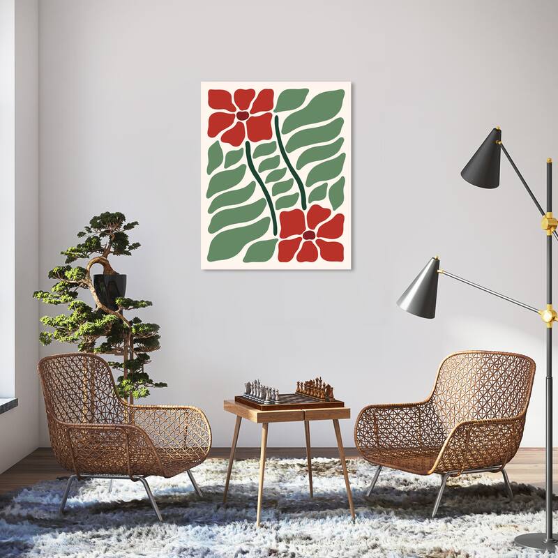 Wynwood Studio Canvas Holiday and Seasonal Christmas Flowers I Red Modern & Contemporary Wall Art Canvas Print - 30 x 36