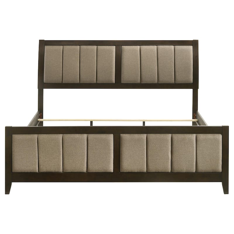 Wily King Size Bed, Channel Tufted Upholstered Headboard, Dark Brown