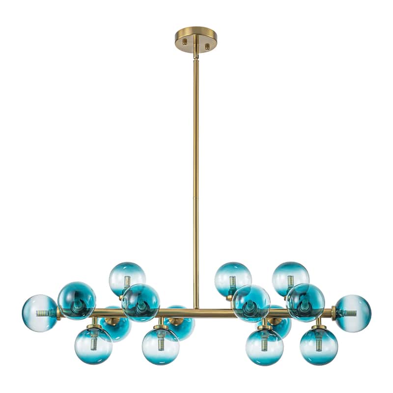 16-Light Modern Linear Cluster Gradient Blue Glass Globe Bubble Chandelier - 36.2 in. W x 11 in. H